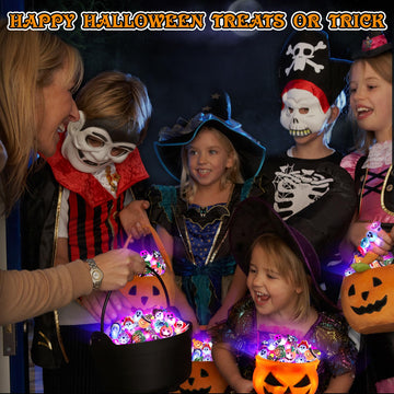 Coluans 50P Halloween LED Ring Light Up Rings - Glow in the Dark Party Favors for Kids, Non-Candy Gift Bag Fillers, NEW VERSION