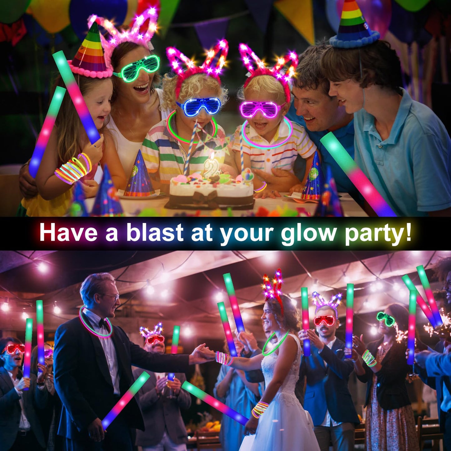 Shqdd260 Pcs Glow In The Dark Party Supplies, Glow Sticks Glasses Favors, 20Pcs Foam Glow Sticks, 20Pcs Led Glasses, 20Pcs Bunny