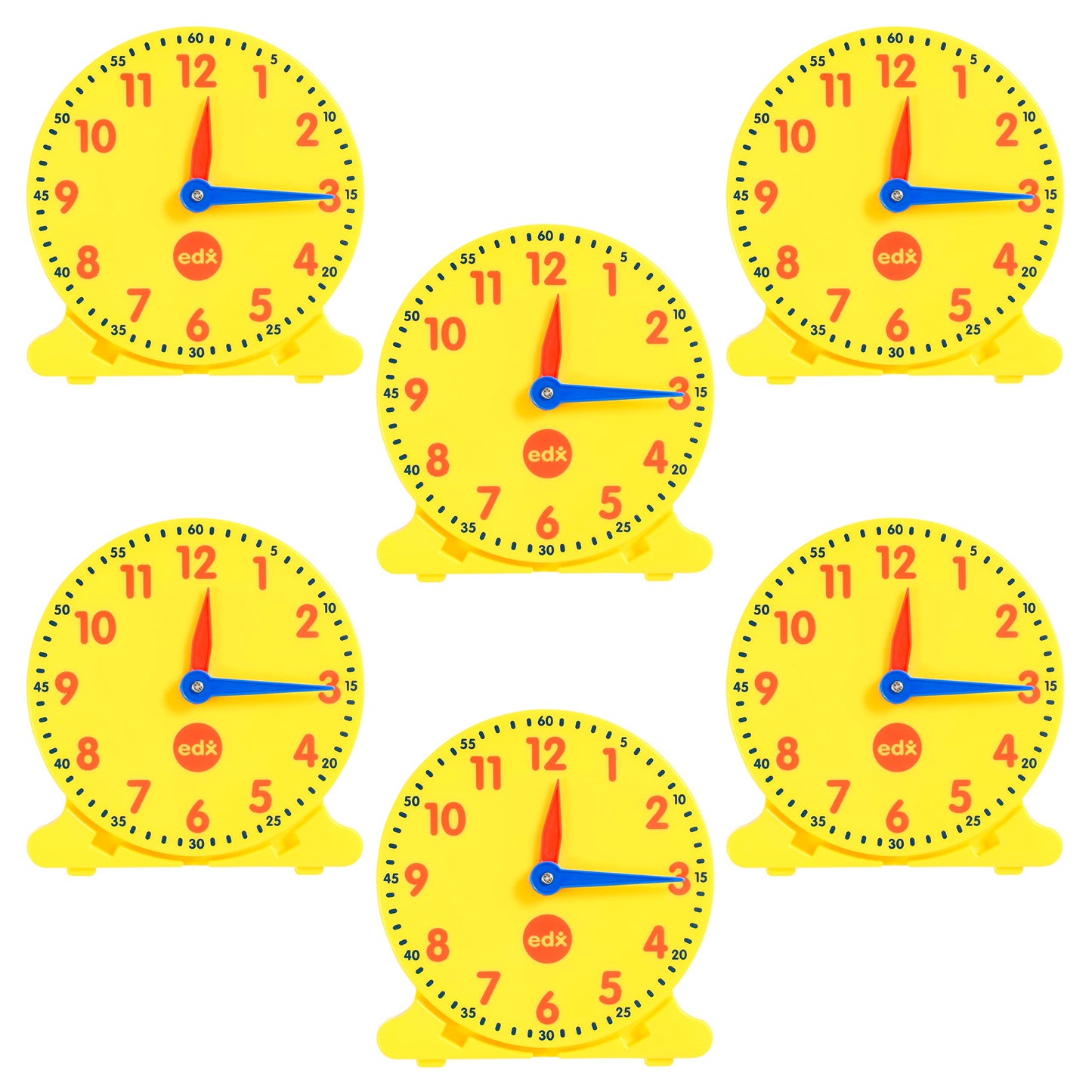 Edxeducation Student Clocks - Set Of 6 - Clock For Kids Learning To Tell Time - Analog Clocks With Movable Hands To Teach Children Minute And Hour Relationships