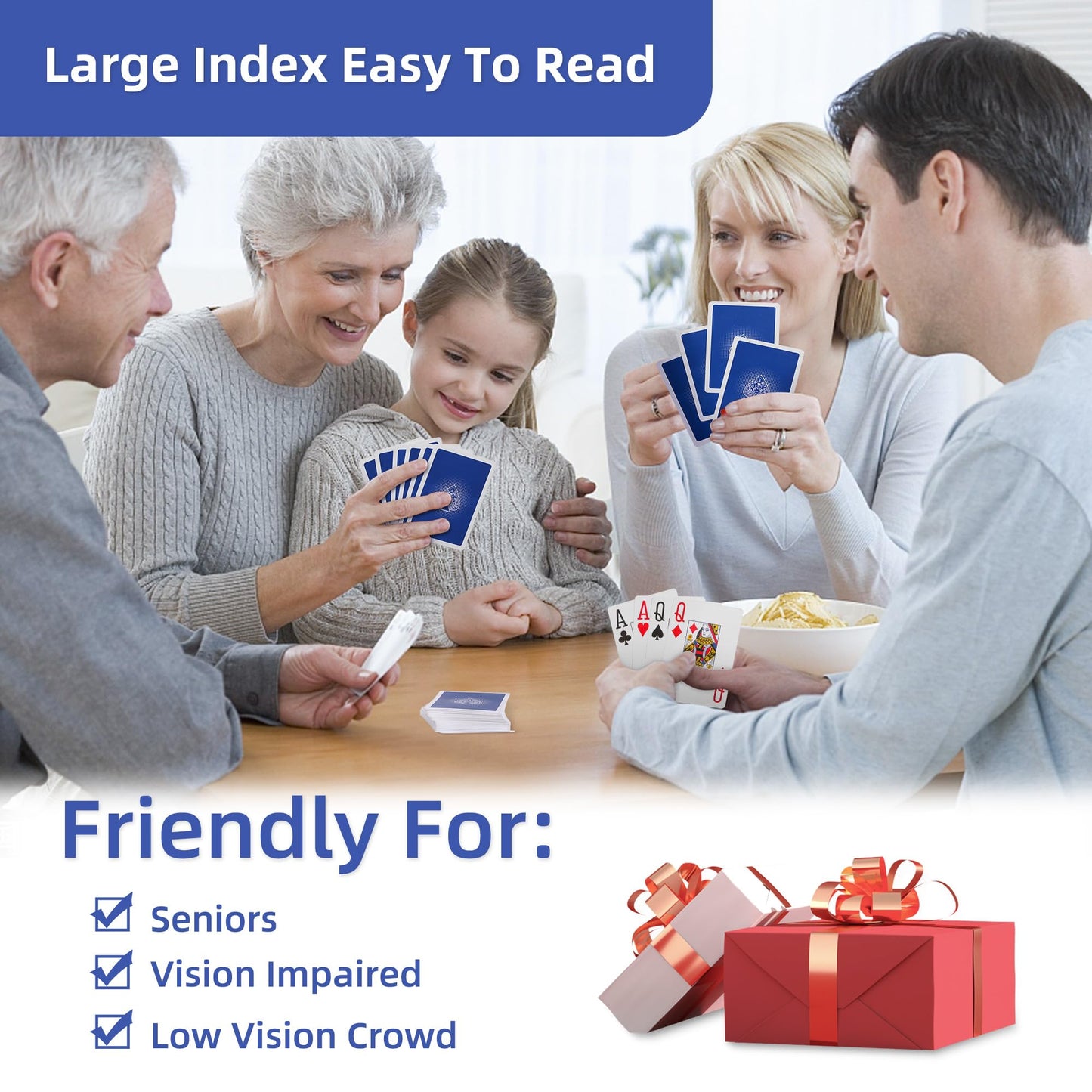 Fanwer 6 Pack Large Print Playing Cards, Poker Playing Cards For Seniors, Vision Impaired, Low Vision Crowd, For Blackjack, Euch