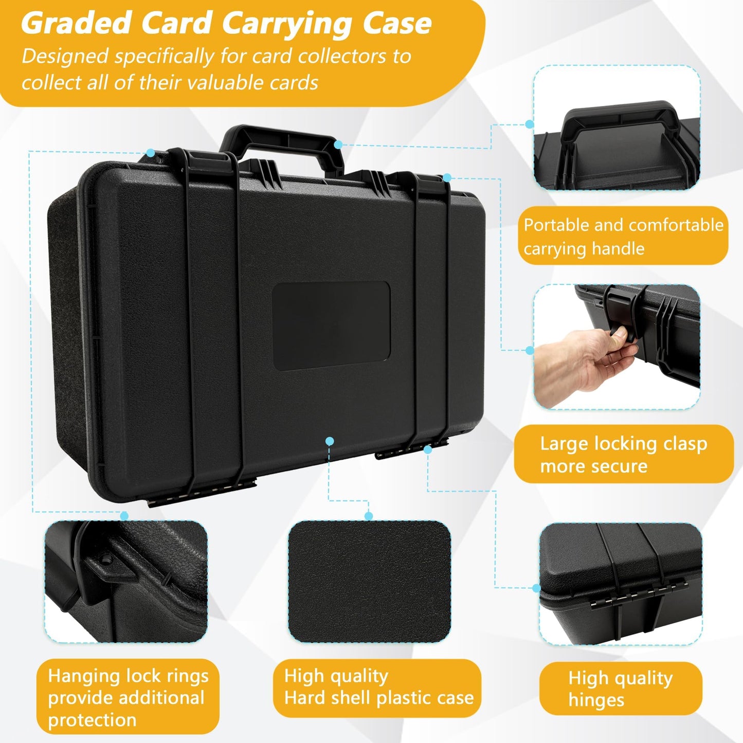 Ouutmee Graded Card Case - Storage Box For 120+ Psa, Csg, Bgs, Sgc Graded Sports Trading Cards With 6 Eva Foam