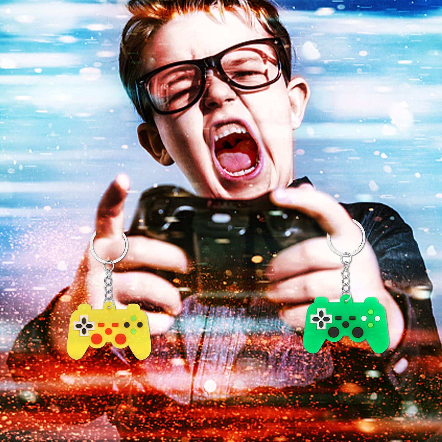 30PCs Video Game Party Favors Keychains Game Controller Keychains for Boys Girls Video Game Birthday Party Goodie Bag Fillers