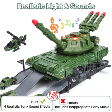 Tank Toys for 3 4 5 6 7 8 Year Old Boys - Army Toys Tank with 6PCS Alloy Die-Cast Army Vehicles, Kids Military Tank with Light,