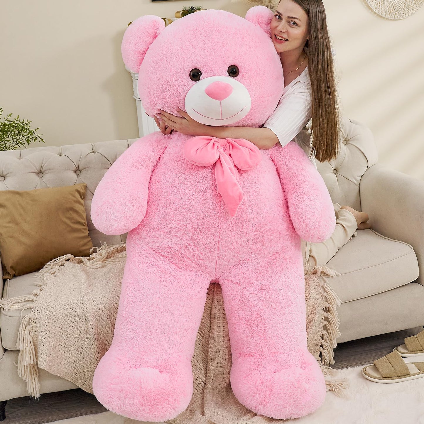 Tezituor Giant Pink Teddy Bear 5 Feet, Soft 59' Big Bear Stuffed Animal Life Size Plush Bear Toy Valentine'S Christmas Birthday Gift For Girlfriend Kids