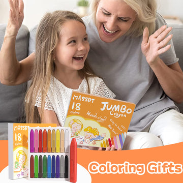MASSRT Jumbo Triangle Crayons for Toddlers, 18 Mess-Free Colors, Non-Toxic, Easy to Hold, Washable, Ideal Coloring Gifts for Kids