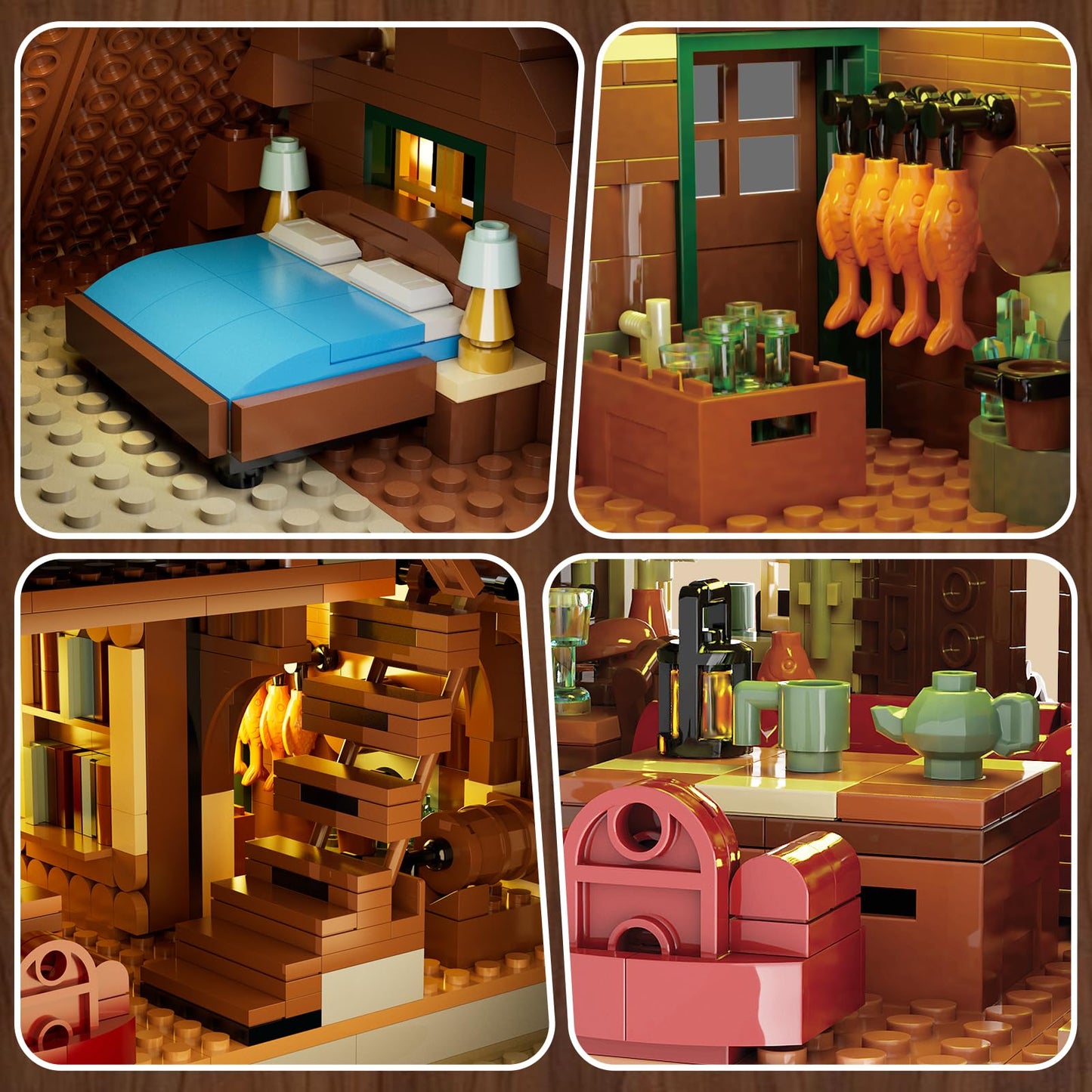Insoon Wood Cabin Building Set With Led Light, 2570 Pcs Wooden Forest House Mini Building Block Toy With Waterwheel Pond Animals, Big House Construction Model For Adults Teens Kids Boys Girls 10-12+