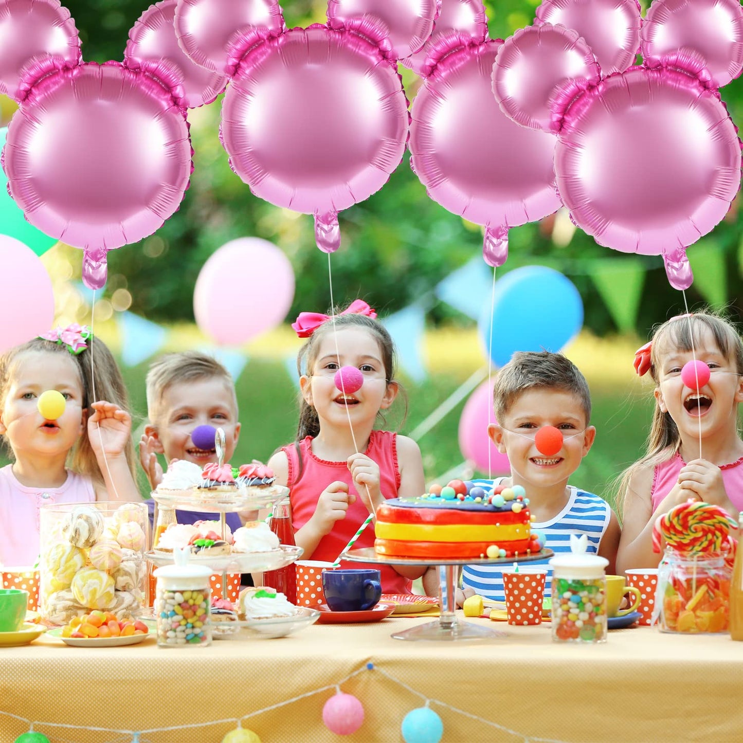 6 Pcs Mouse Head Balloons, 24'' Mouse Mylar Balloon Jumbo Mouse Head Aluminum Foil Balloons For Birthday Party Decorations Baby Shower Supplies Party Favors (Pink)