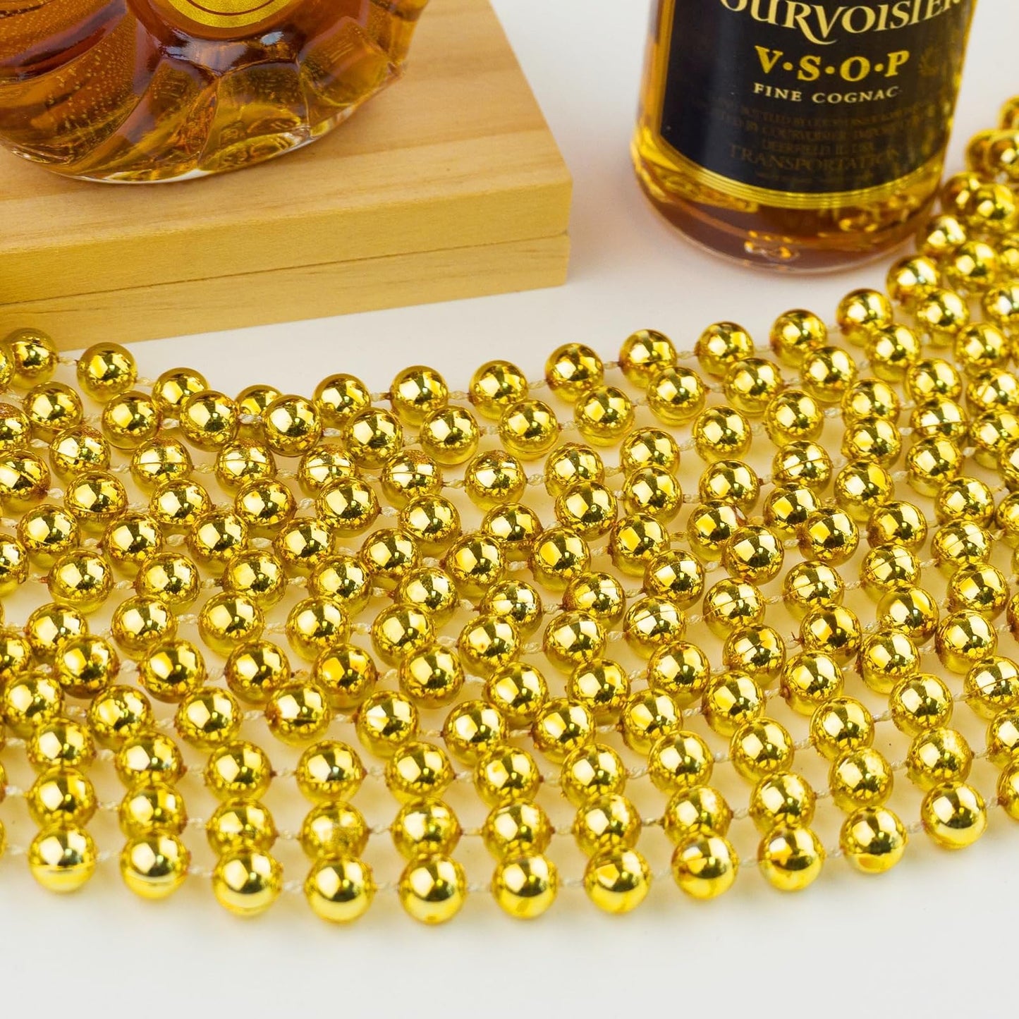 SHAOQINLIN 24 Pcs 33 Inch 7 mm Metallic Gold Bead Necklaces, Gold Mardi Gras Beads Necklace Party Beads Necklace Round Beaded Ne