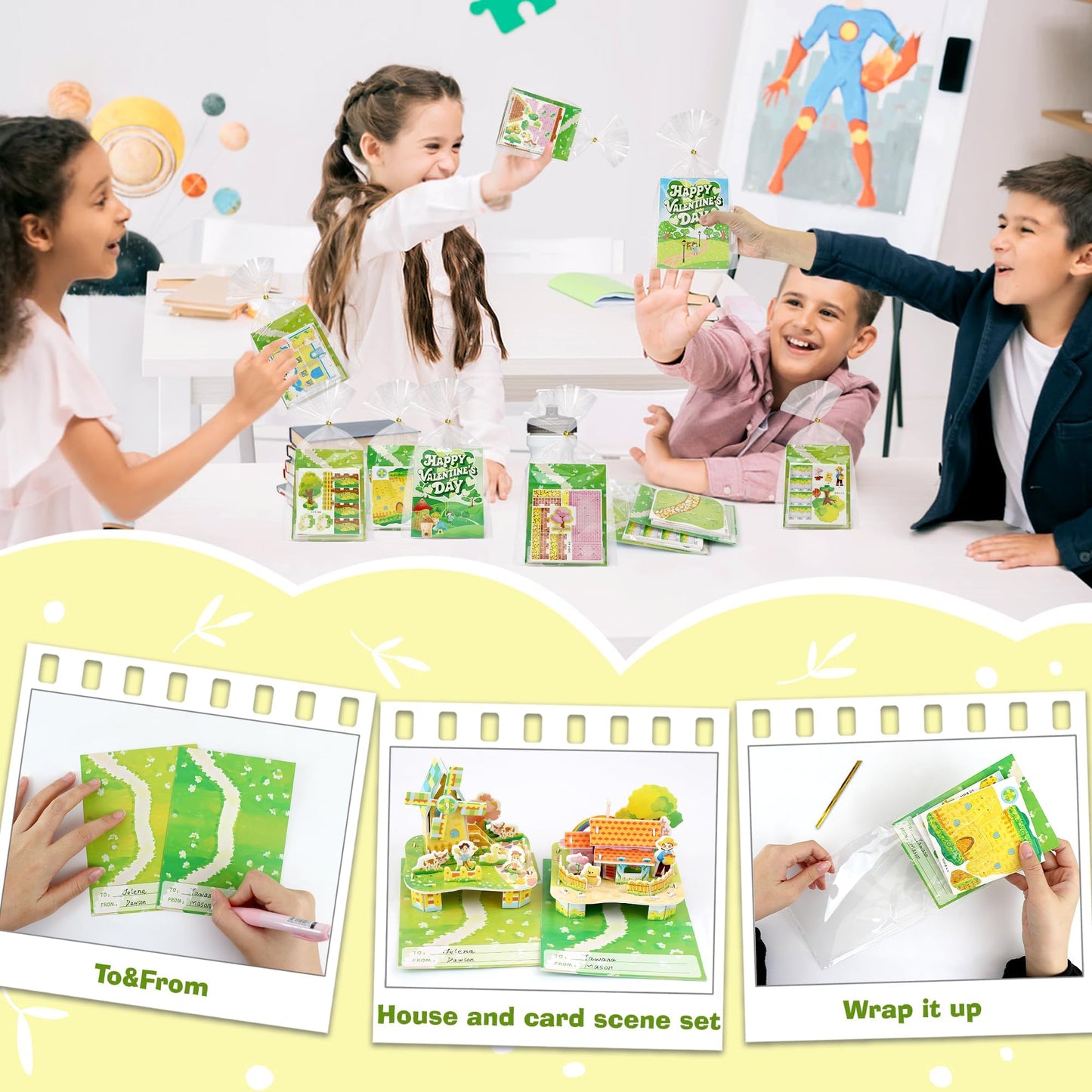 Dbpbtou 24 Packs Valentines Day Gifts For Kids, Valentines Cards For Kids Classroom 3D Puzzles Eps Foam Board Model Building Kit