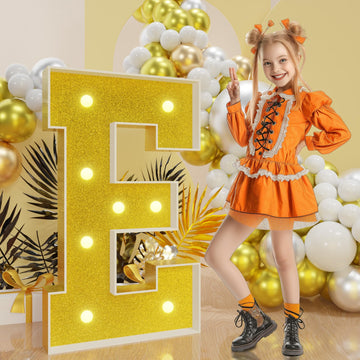 Imprsv Marquee Letters Gold 3Ft: Golden Party Decor - Light Up Letter E Large 3 Feet Tall - Party Decorations Letter For Love Ma