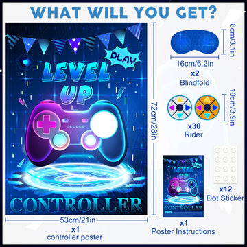 Astaron Pin The Button On The Video Game Party Game, 30 Video Game Button Sticker, Game Theme Birthday Party Supplies Pin Game, Construction Birthday Party Favor Sets For Kids Adults.