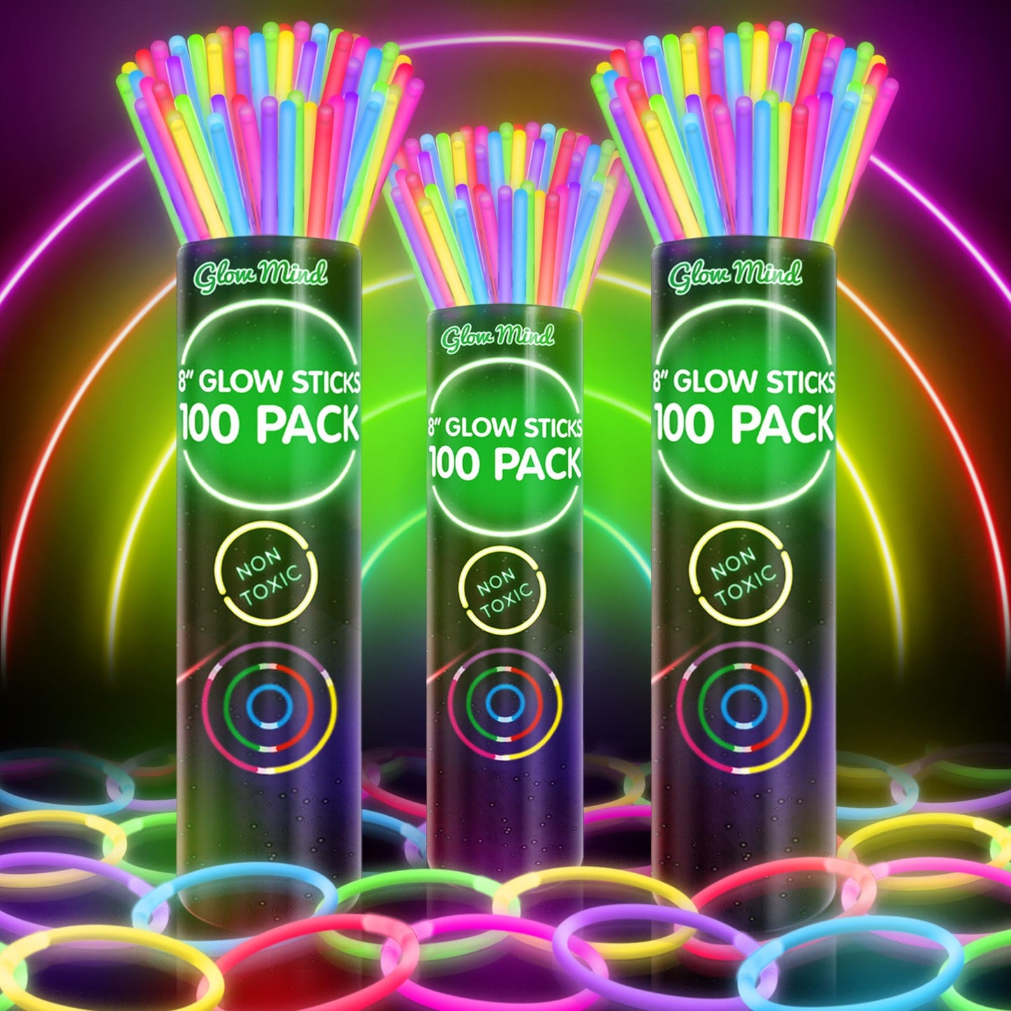 300 Ultra Bright Glow Sticks Bulk - Halloween Glow In The Dark Party Supplies Pack - 8' Glowsticks Party Favors With Bracelets And Necklaces