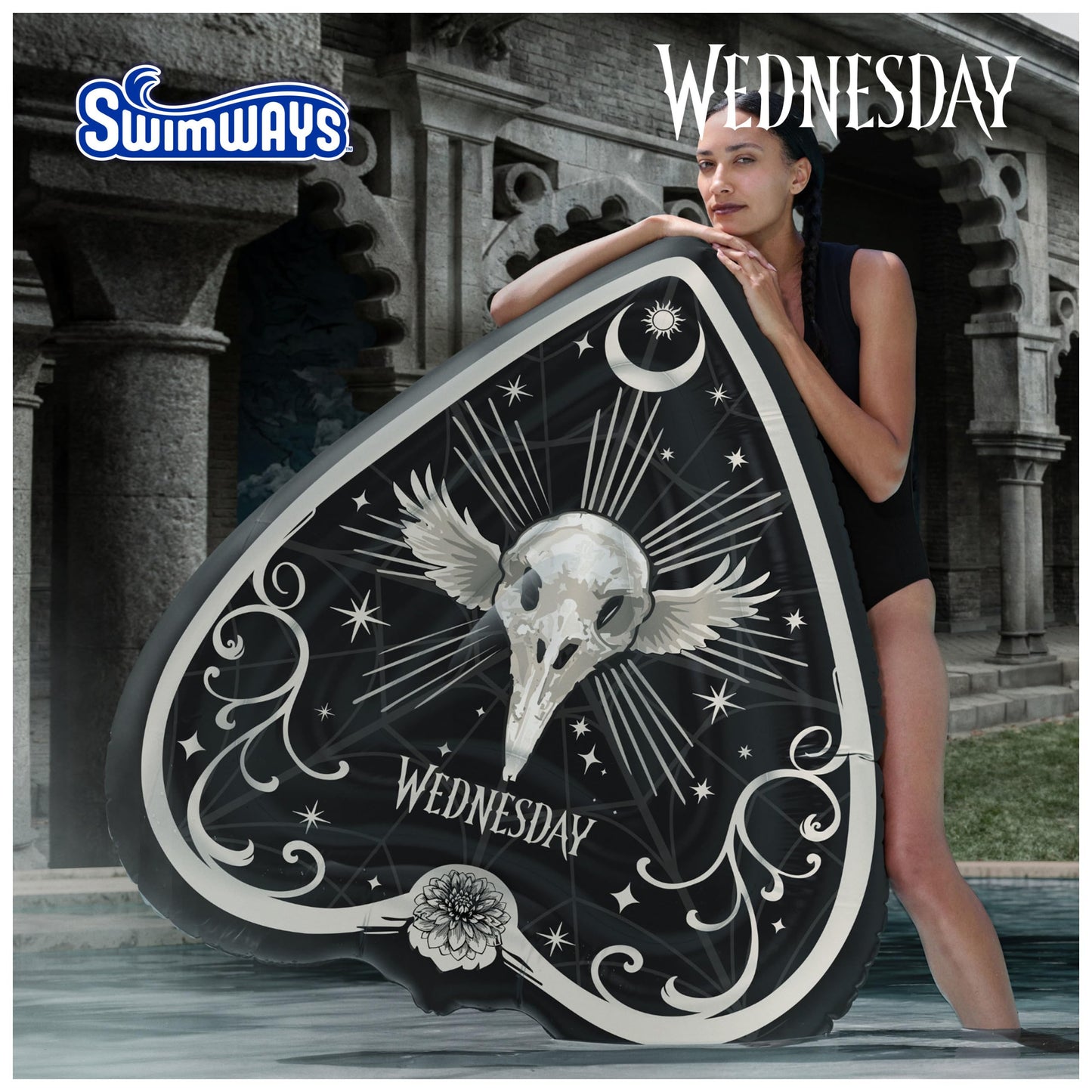 Swimways Wednesday Oversized Pool Float, Inflatable Pool Floats & Kids Pool Toys, Swimming Pool Accessories & Beach Essentials F