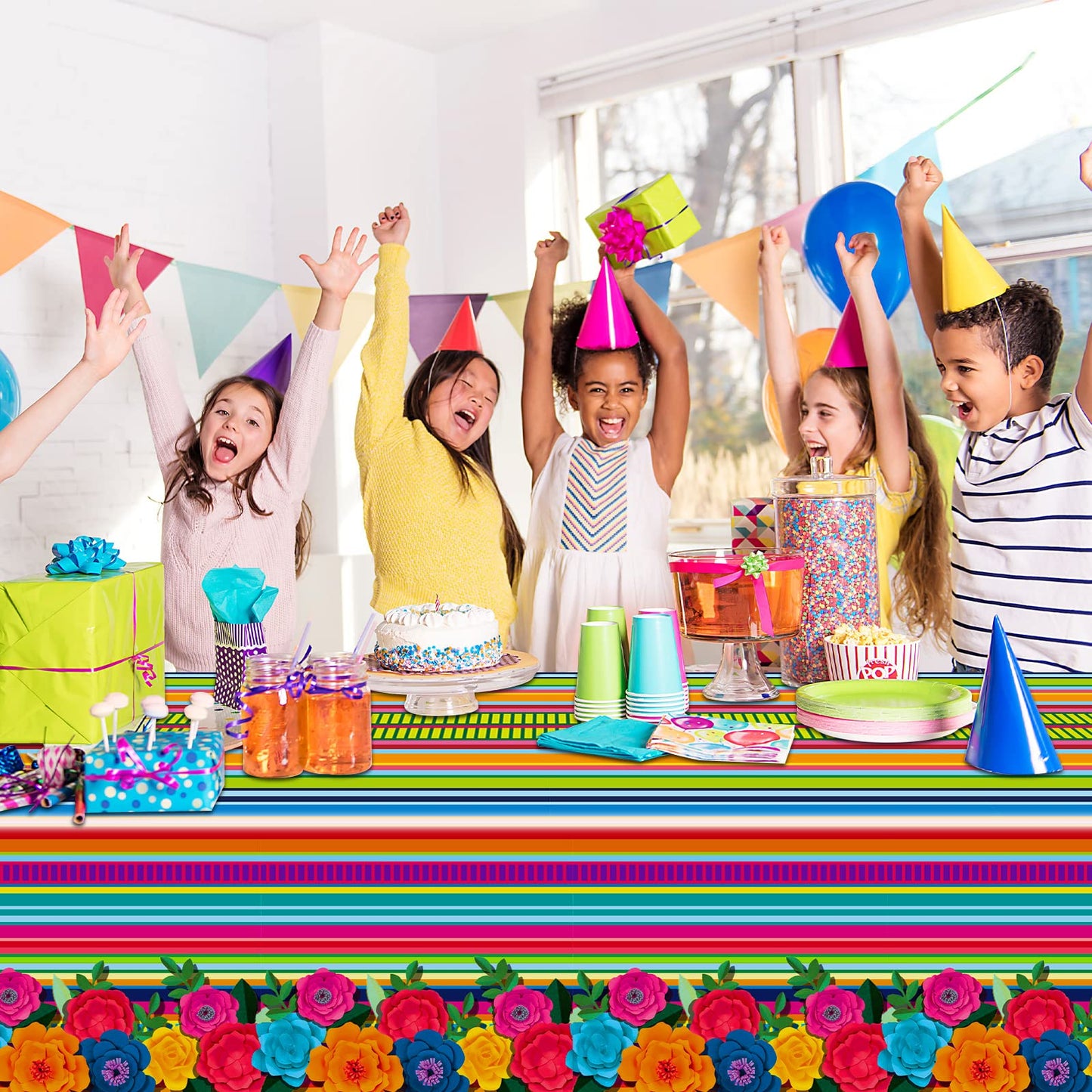 3 Pieces Mexican Fiesta Party Supplies Mexican Theme Tablecloths Cinco De Mayo Table Covers Mexican Floral Stripes Tablecover fo