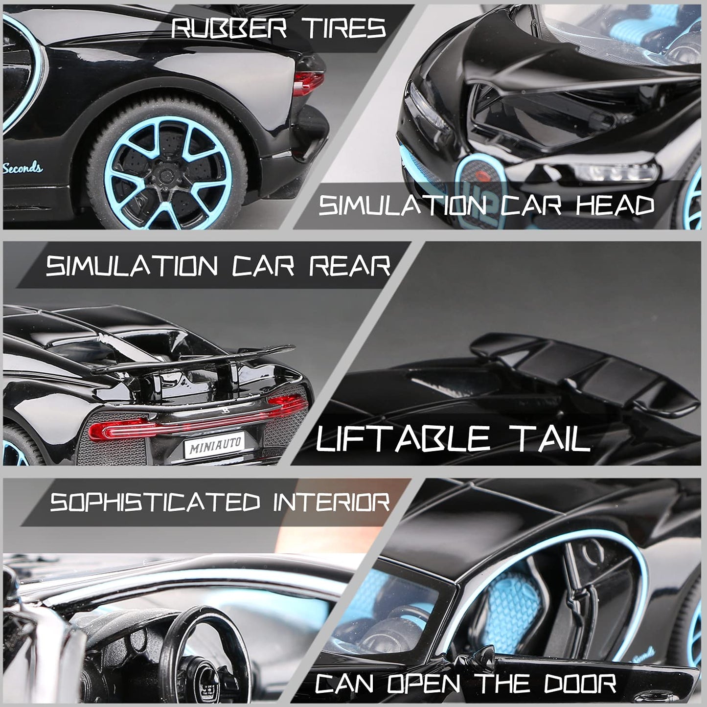 1:32 Bugatti Chiron zinc Alloy Pull Back Car Diecast Electronic Toys with Lights and Music,Decorative,Mini Vehicles Toys for Kid