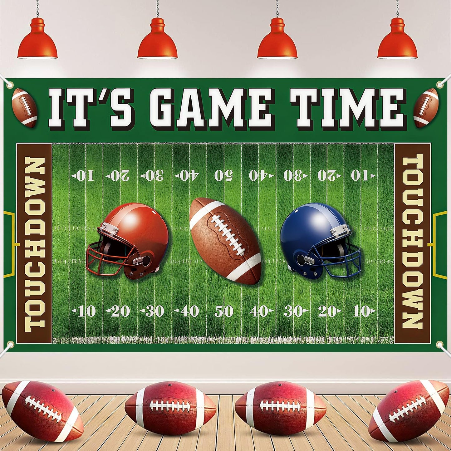 Super Football Party Banner Backdrop - Its Game Time Banner for Football Party Decorations, Football Themed Backdrop Background