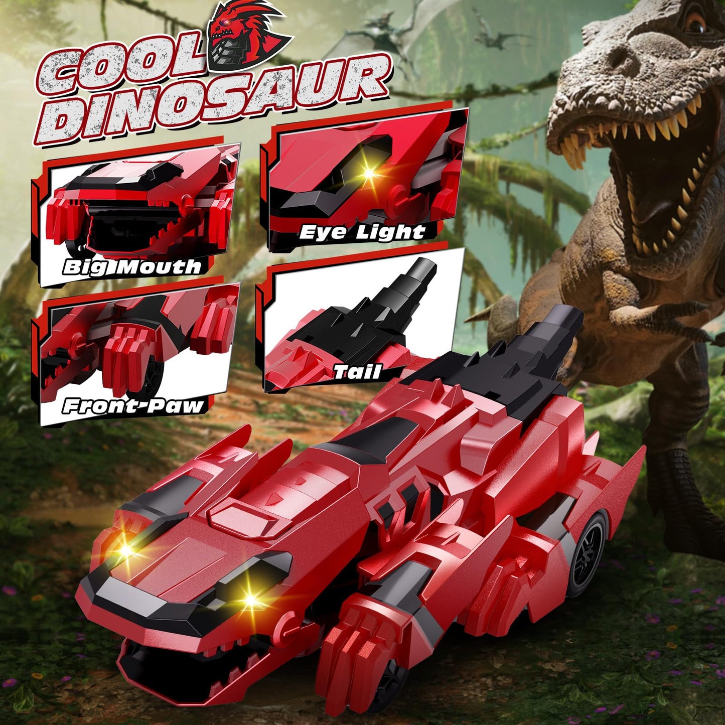 Tecnock Remote Control Car, Transform Dinosaur Toys Car Robot With One-Button Transformation, Rechargeable Battery For 70-Min Pl