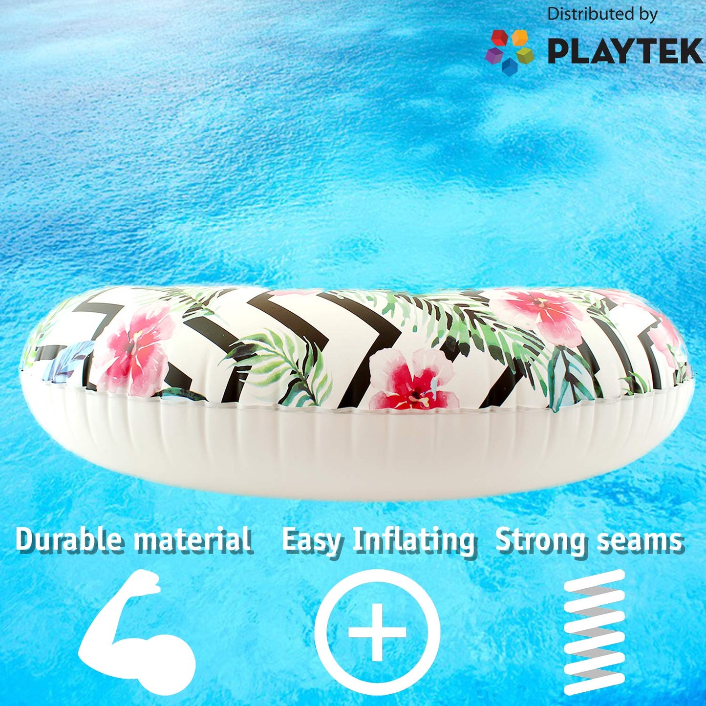 Playtek Toys Tropical Floral Print Tube Inflatable Pool Float, Round Tube (Pt8024)
