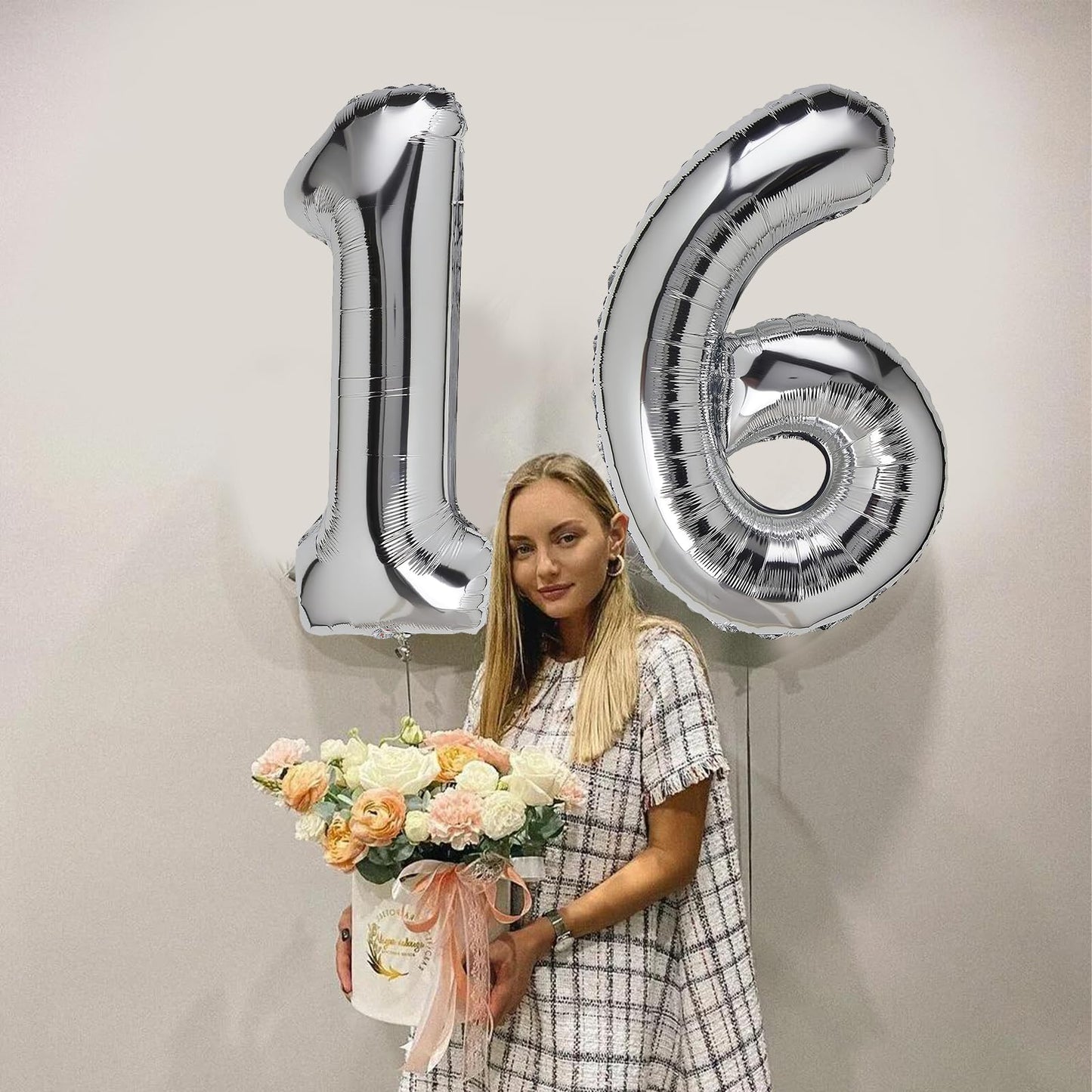 16 Number Balloon Silver 40 Inch Big Foil Mylar 16Th Balloons For 16 Year Old Boy Girl Birthday Party Decorations Wedding Annive