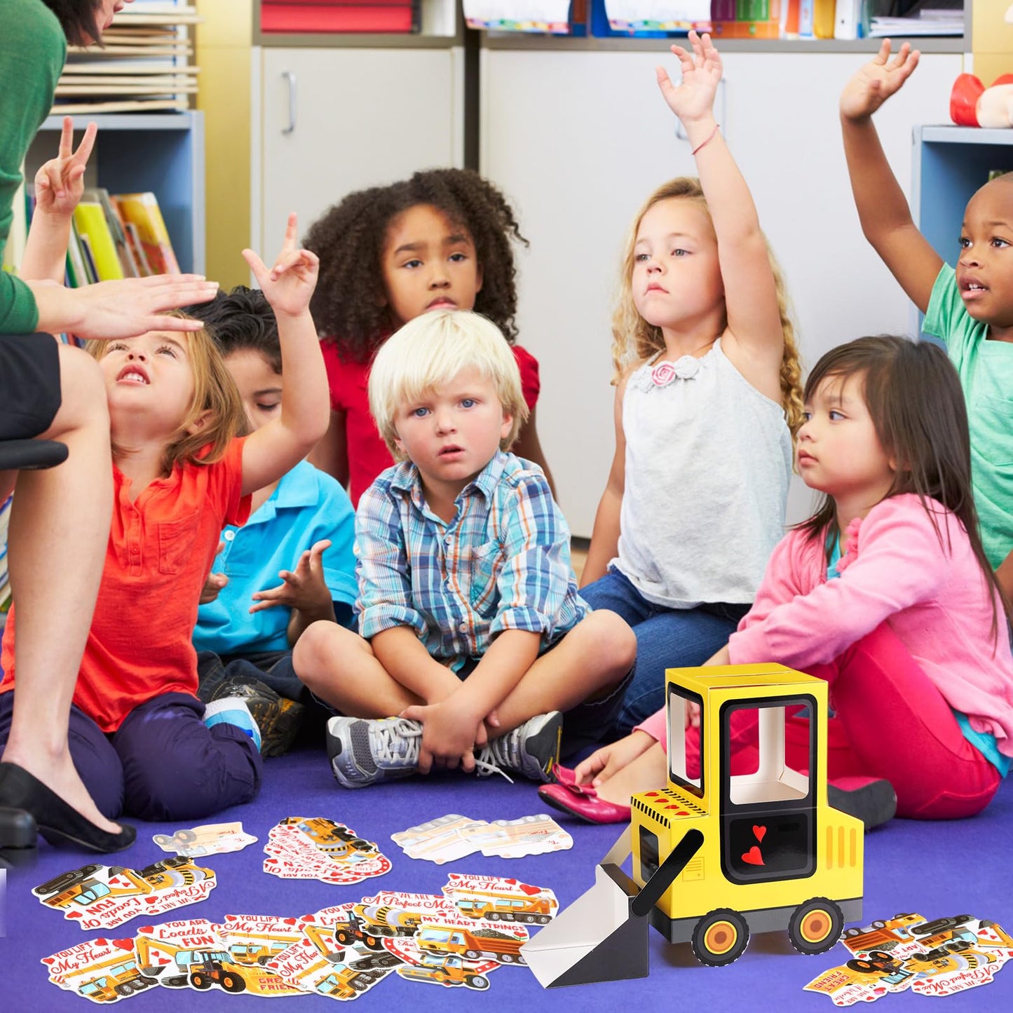 Pasimy DIY Valentines Day Mailbox with 33 Construction Vehicle Cards Valentines Day Crafts for Kids Bulldozer Mailbox Classroom