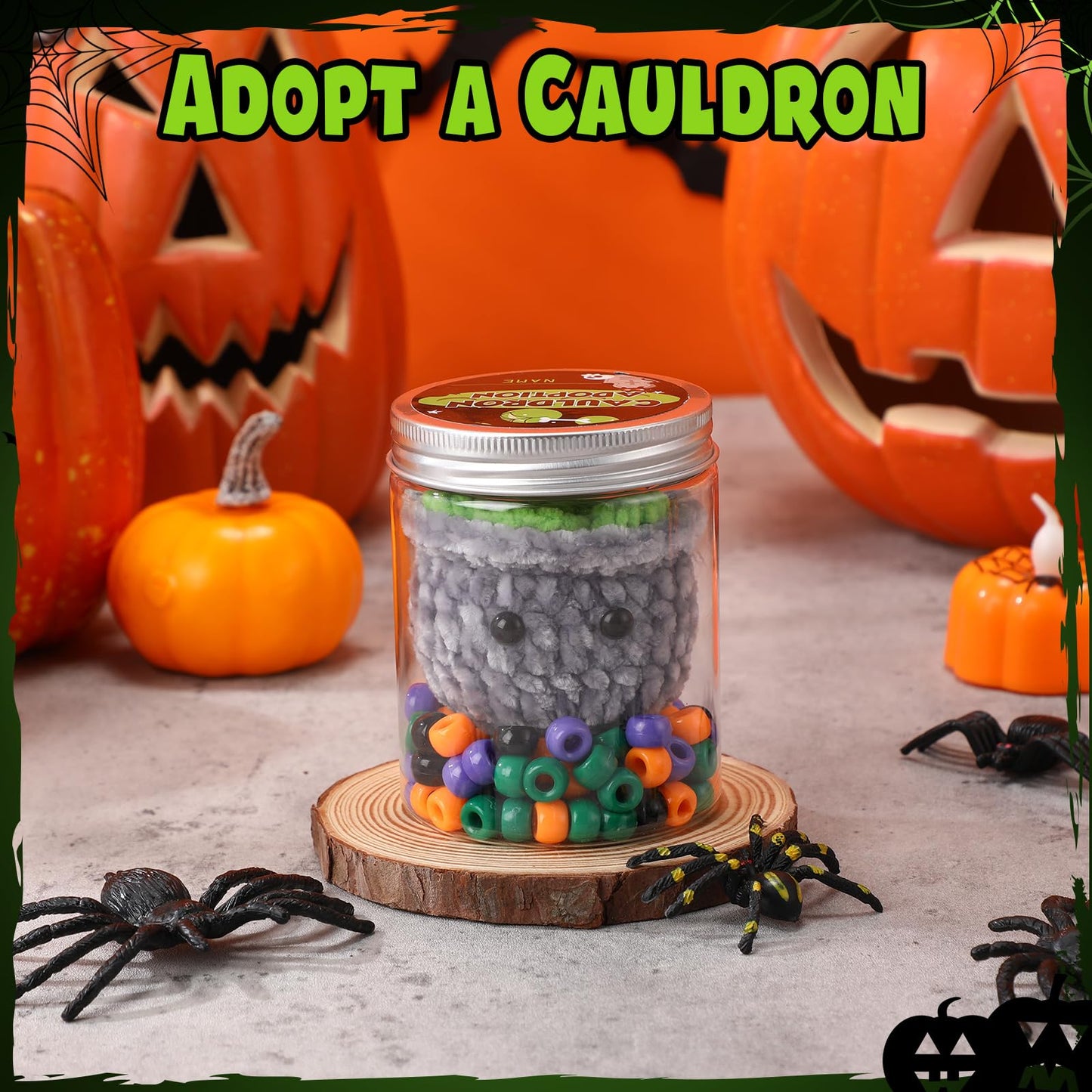 Poen Cauldron Desk Pets Accessories Crochet Cauldron DIY Toy Plush Handmade Doll Spooky Creepy Horror Gift Halloween Boo Basket for mature-themed Women Office School Classroom Party Decor