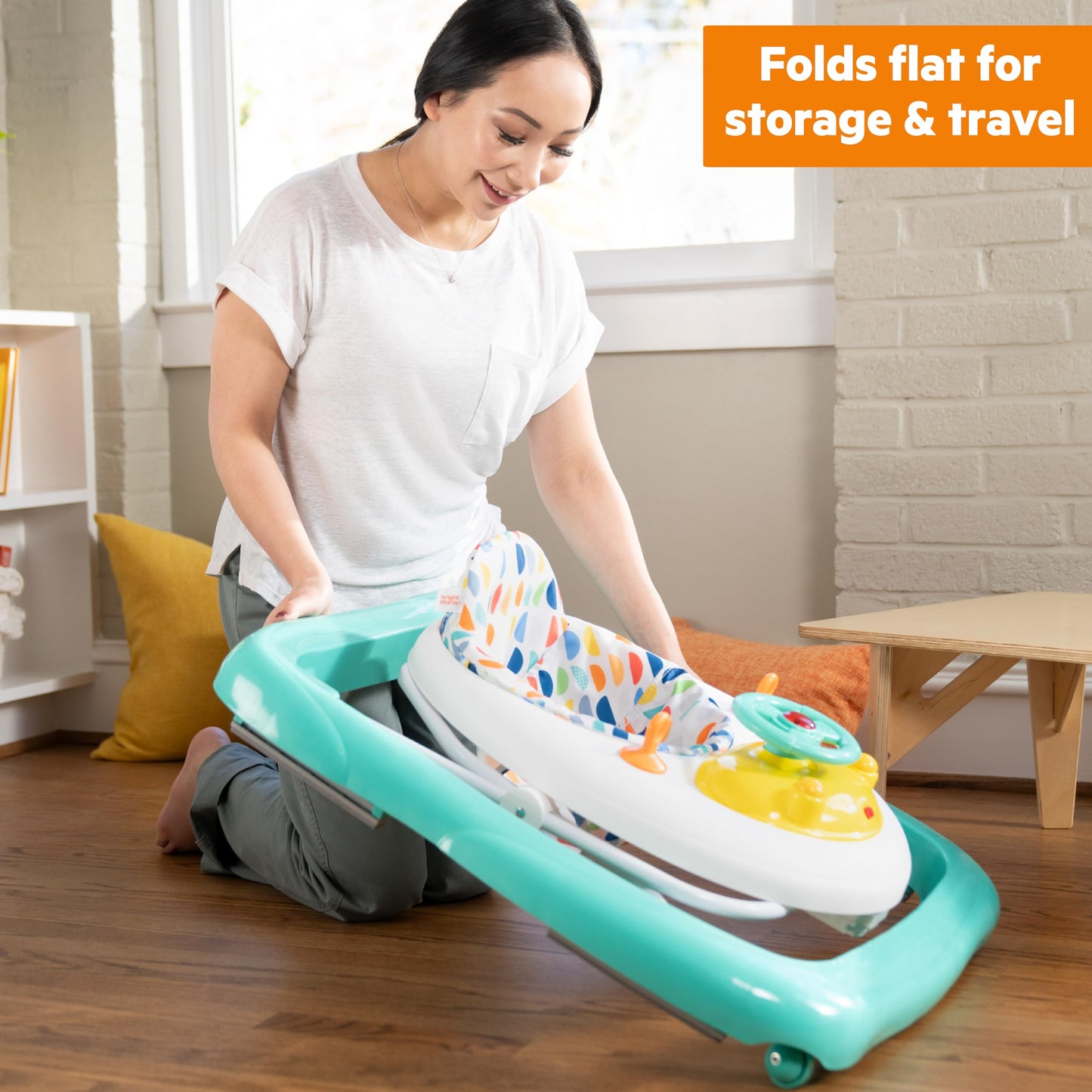 Bright Starts Ready to Roll Walker with Lights & Sounds, Steering Wheel Toy for 6-12 Months, Unisex, Up to 26 lbs