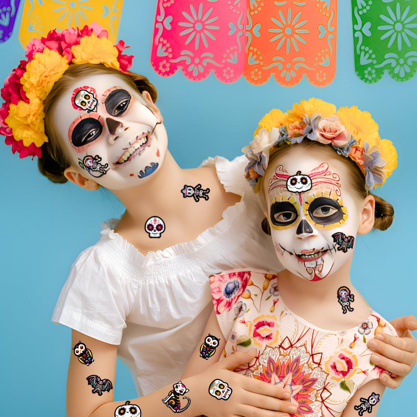 Beyumi 1000Pcs Day Of The Dead Stickers Dia De Los Muertos Colorful Sugar Skull Skeleton Cat Stickers Waterproof Halloween Mexican Fiesta Stickers Decals For Laptop Water Bottle Kids Party Supplies