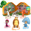 LUPPA Masha and The Bear Playset House Top Notch enhanced 6-Velvety Figurine Set in Tin-Lunchbox Easy to Carry & Store Collectors' Delight