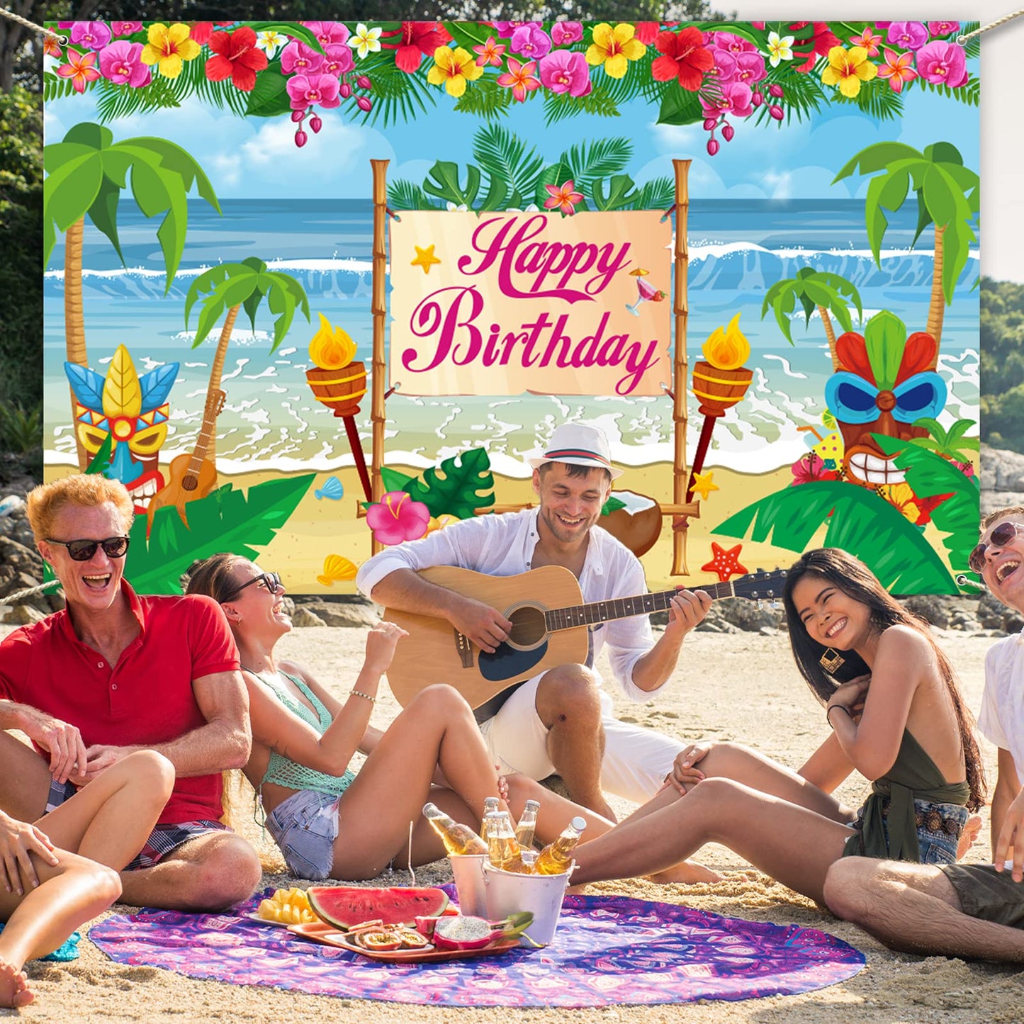 Summer Hawaiian Birthday Backdrop For Hawaiian Luau Party Decorations Hawaiian Aloha Beach Banner For Aloha Luau Birthday Party Supplies Photo Booth Props Banner