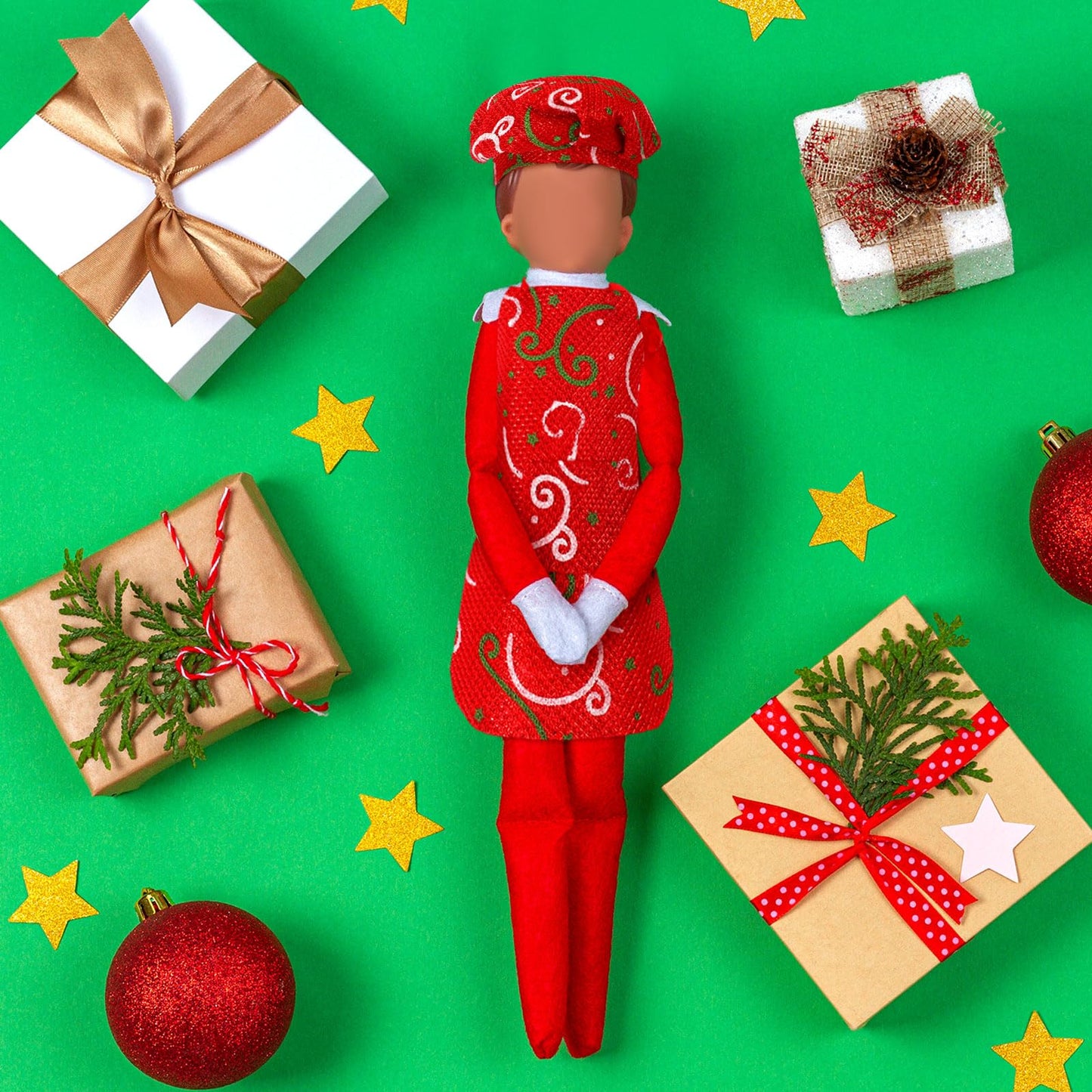 Bencailor 3 Set Christmas Elf Accessories Doll Apron Hats Set Dress Up Xmas Elf Baker Clothes Outfit Accessories For Cooking Bak
