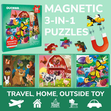 Quokka Magnetic Puzzles For Kids Ages 4-6 - 36 Pieces Sudoku Toddler Puzzles Ages 2-4 - Travel Puzzles For Kids Ages 3-5 - Animal Farm Bugs Toddler Travel Toys - Car Airplane Road Trip Games
