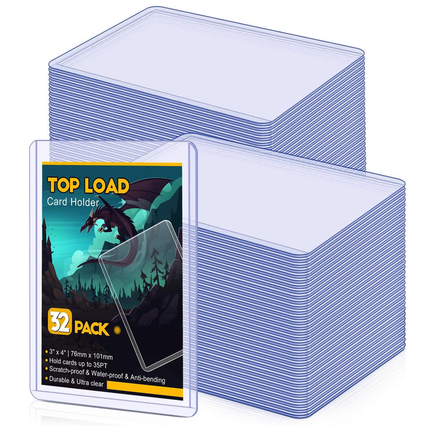 32 Count Topload Card Holder, Sooez 35Pt Topload Card Protector, 3' X 4' Hard Plastic Card Sleeves, Baseball Card Protector, Rigid Toploading Card Case For Collectible Trading Sports Cards