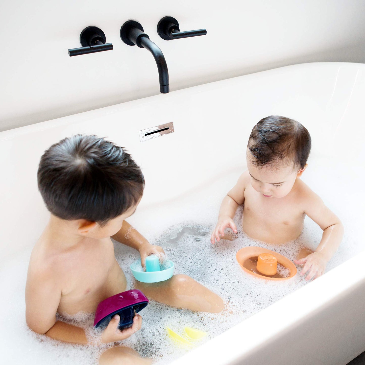 Boon Fleet Toy Boat Baby Bath Toys - Stacking Boat Toy Set For Bath Time Fun - Toddler And Baby Stacking Bathtub Toys With Drain Holes - 5 Count - Ages 10 Months And Up