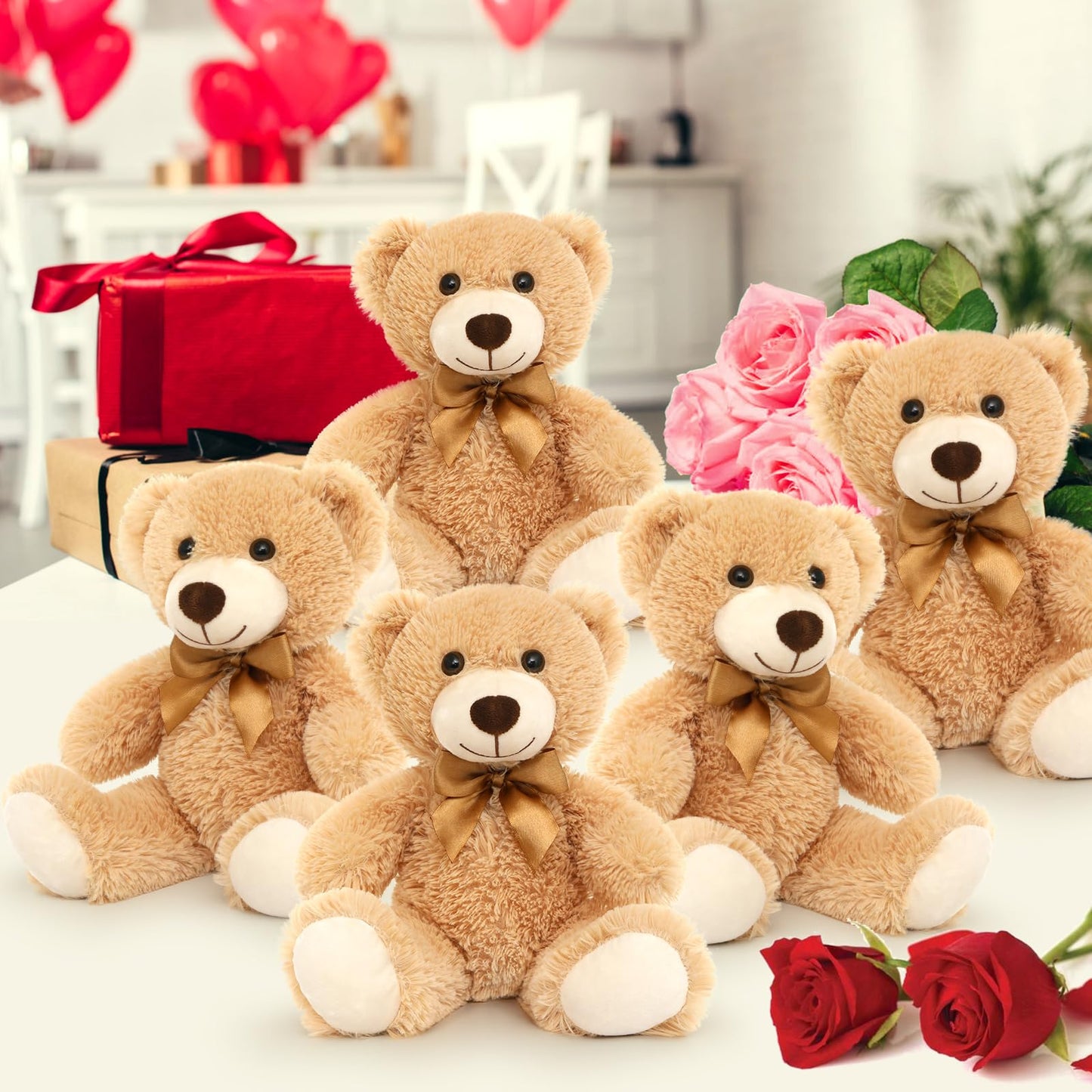Tezituor Teddy Bear Stuffed Animal Bulk 5 Packs, 14In Small Bulk Teddy Bear Plush, Teddy Bears Centerpiece For Baby Shower, Stuffed Bears Gift For Kids Girlfriend On Christmas, Valentines, Light Brown