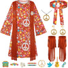 Gorkonpy Hippie Costume For Girls Kids 70S 60S Costume Outfits Halloween Party Dress Up (8-9 Years)