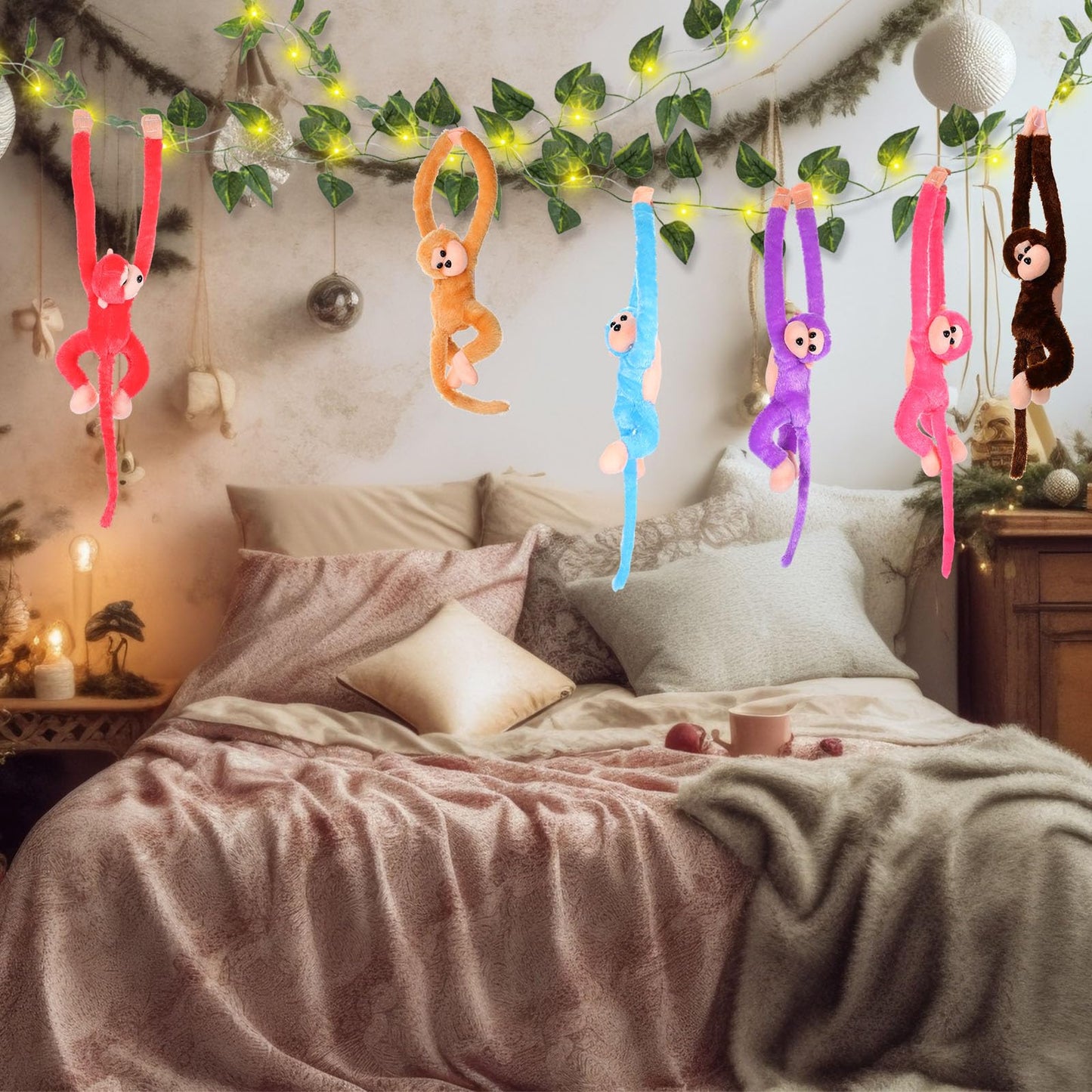 Gemscream 12 Pcs 20 Inch Hanging Monkey Stuffed Animal Stuffed Monkey Plush Toy With 2 Pcs Hanging Artificial Ivy Vines 2 Pcs 20
