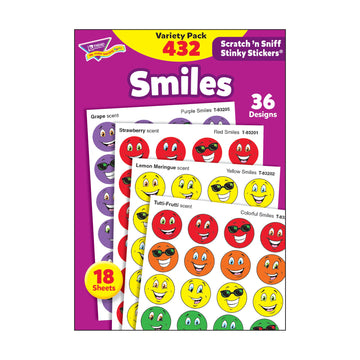 Trend Enterprises: Smiles, Scented Scratch N Sniff Stinky Stickers, Fun for Rewards, Incentives, Crafts and as Collectibles, 36