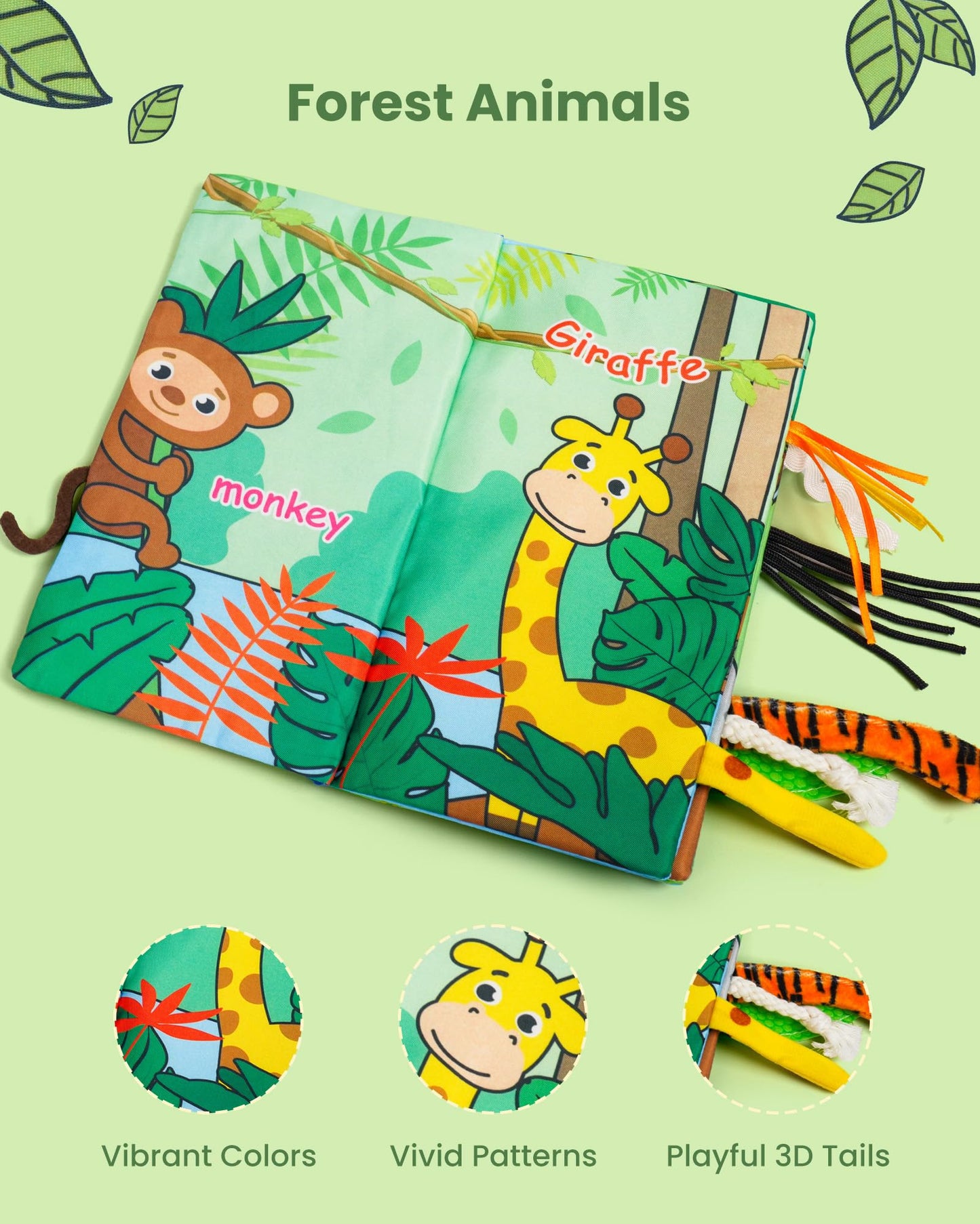 melican Baby Books 0-6 Months, Infant Tummy Time Toy, High Contrast Sensory Baby Toys 6 to 12 Months, Touch & Feel Book for Newb