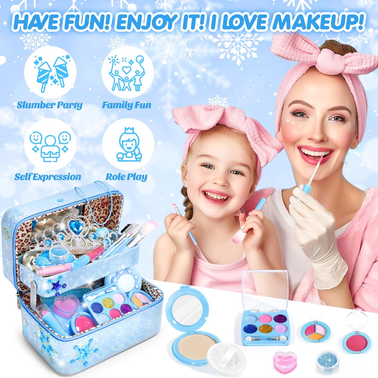 INNOCHEER Kids Makeup Kit for Girl Toys, Frozen Toys for Girls Makeup Kit, Washable Make Up for Kids Double Layer, Frozen Makeup