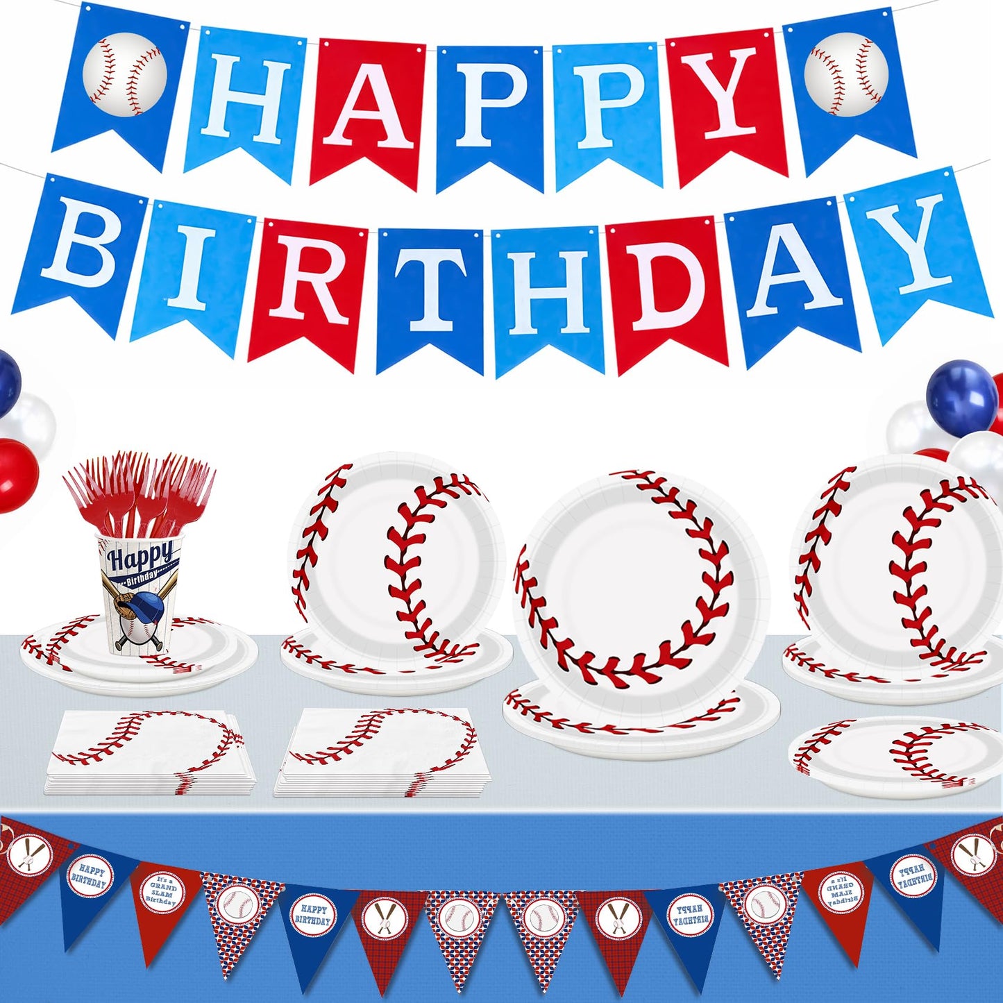 Bqk 96 Pcs Baseball Birthday Party Supplies Including Baseball Plates And Napkins Forks, Baseball Party Favors Baseball Party De