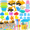 FHOZGECY Beach Toys, 35Pcs Sand Toys, Sandbox Toys with 3 Truck 3 Collapsible Beach Bucket, Sand Castle Toys Kit, Animal Dinosau