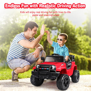 Joymor Ride On Truck With Remote Control, 4 Wheels 12V Battery Powered Kids Car, With Led Headlight/Horn Button/ Mp3 Player/Usb Port/Forward Backward/Kids Girl Boy (Red)