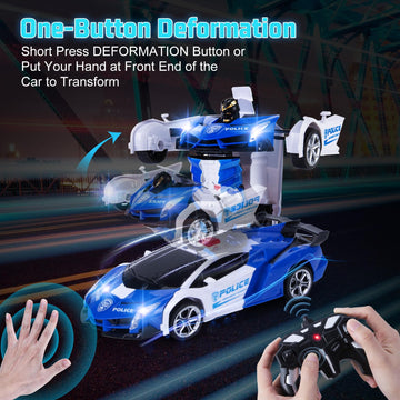 Wrystte Remote Control Police Car,Gesture Sensing Transform Robot 2.4G RC Cars Toys for Ages 4-12,Boy Toys with Light Music,One