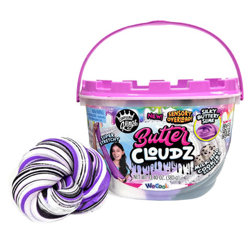Compound Kings Fluffy Cloudz Butter Slime Bucket For Boys And Girls, Sensory Toy Non-Toxic Non-Sticky Scented, Purple White & Black Swirl Silky Smooth Slime Gift