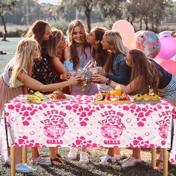 Let'S Go Girls Tablecloths, 3 Pcs Cowgirl Birthday Party Supplies Rectangle Table Covers Disposable Disco Cowgirl Party Tableclo