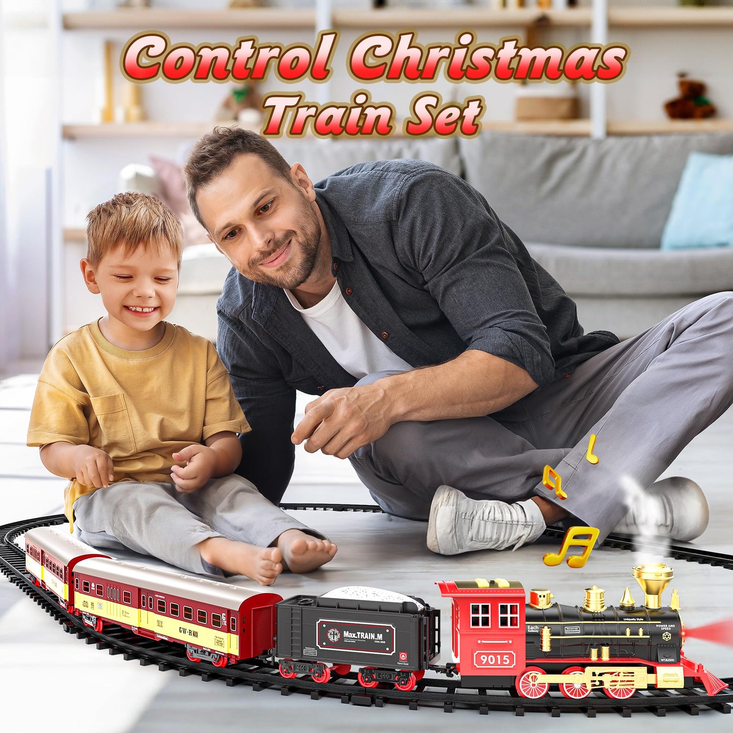 Hot Bee Christmas Train Set,Train Set For Toddlers 2-4,Christmas Train Sets For Around The Tree,Steam Locomotive With Lights,Sounds,And Spray,Easy Setup Train Toy,Perfect Train Set For Kids Ages 4-8