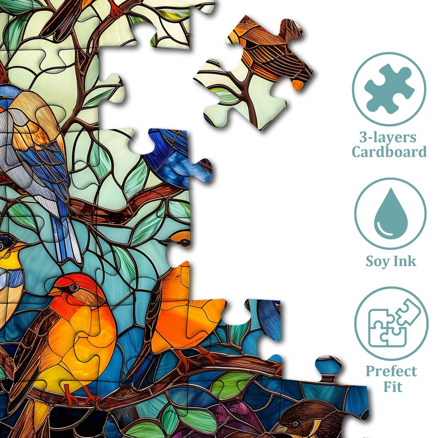 Stained Glass Puzzle Bird Puzzles For Adults 1000 Pieces, Round Bird Tree Jigsaw Puzzle, Impossible Hard Difficult Challenging Puzzles For Adults