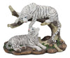 Ebros 9.25' Wide Albino Bengal White Tiger Couple Playing By Curved Tree Branch Statue As Predator Forest Tigers Giant Cats Jungle Frolic Decorative Figurine Perfect For Shelves Desktops Accent