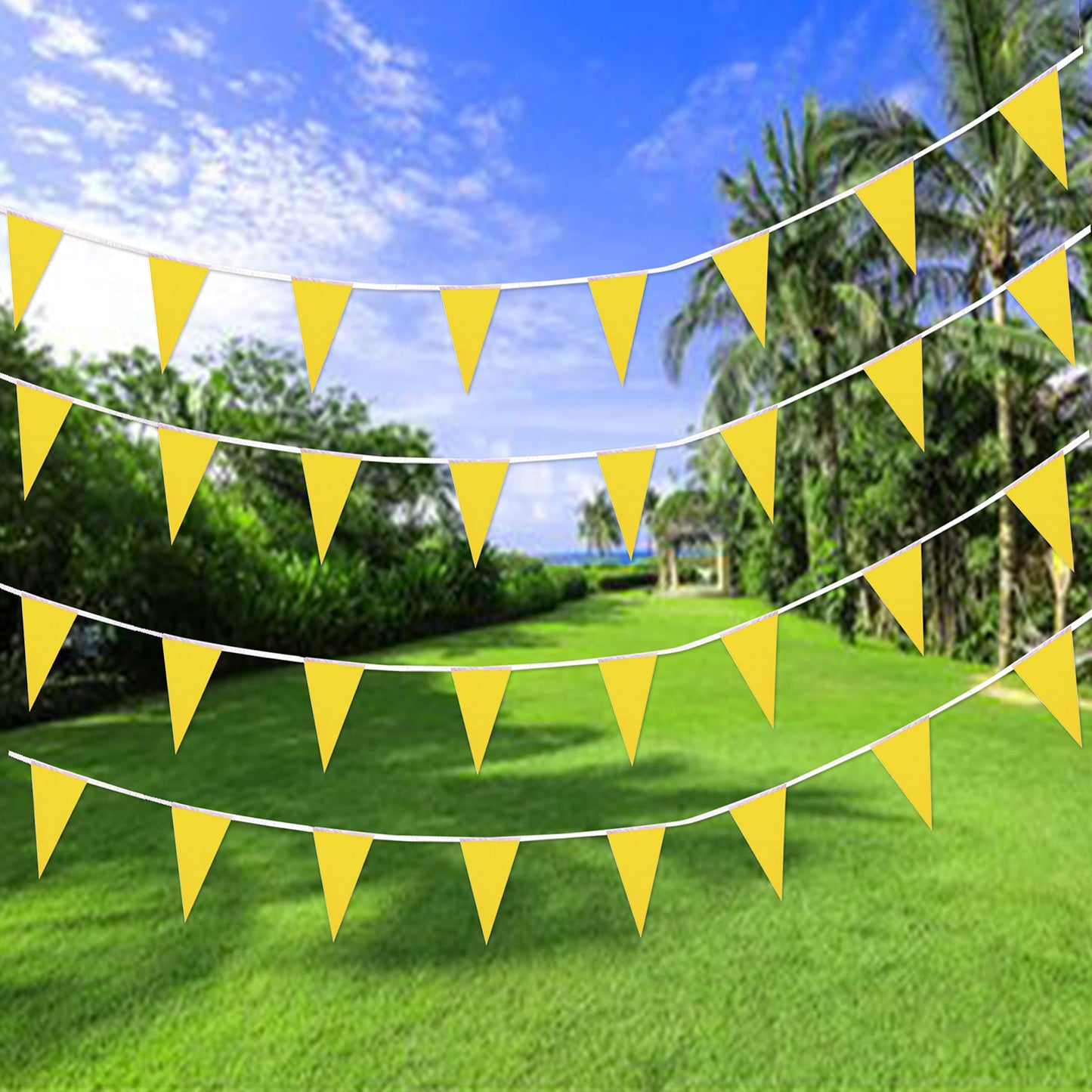 Consummate 100 Feet Yellow Pennant Banners Flags String Hanging Triangle Bunting Flags For Grand Opening,Kids Birthday,Party Dec