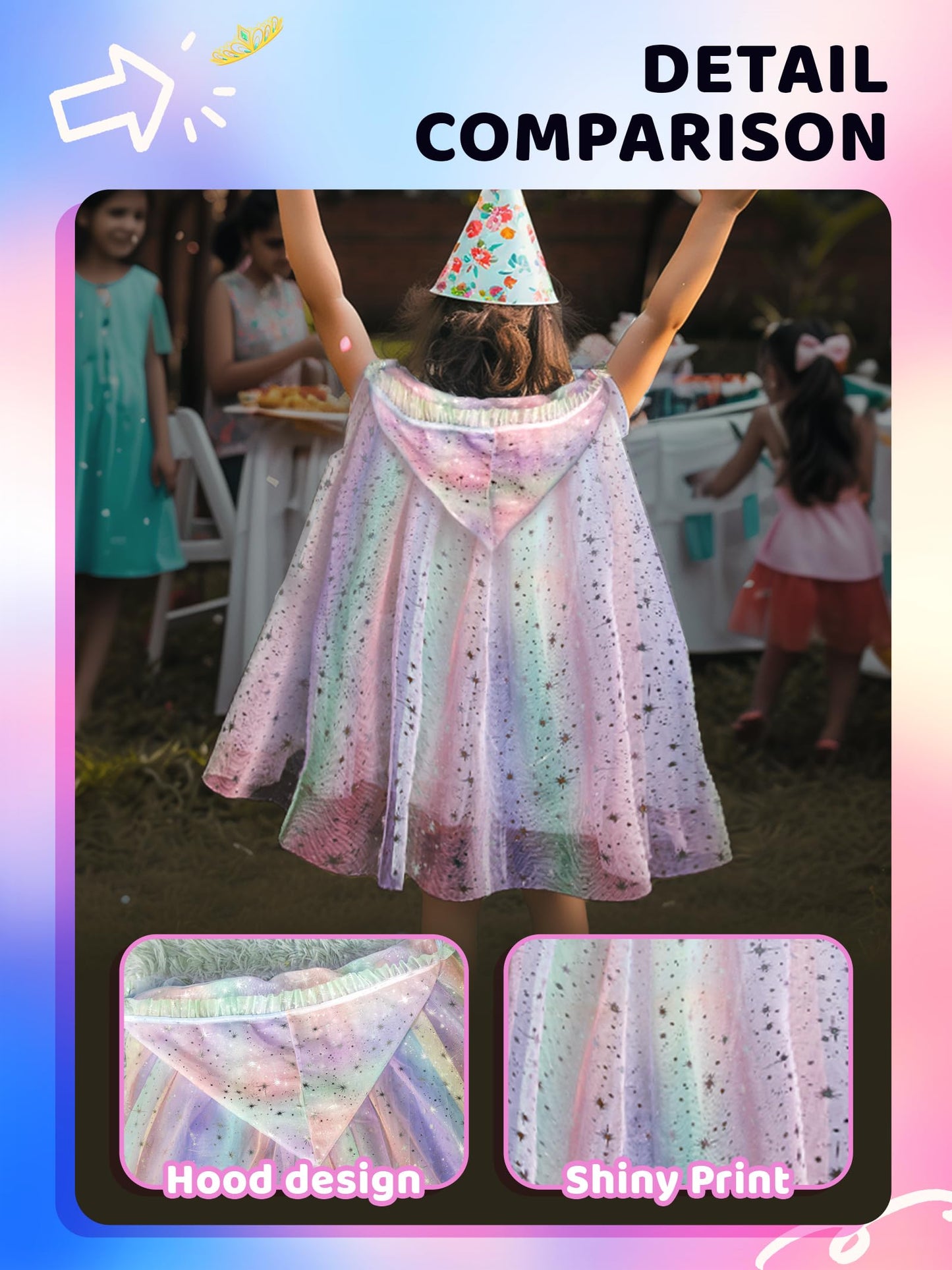 Uporpor Led Princess Dress Up Cape Girls Light Up Princess Hooded Cape For Girls Costume Cloak Princess Shawl Toddler Kids Halloween Led Dressing Up Train